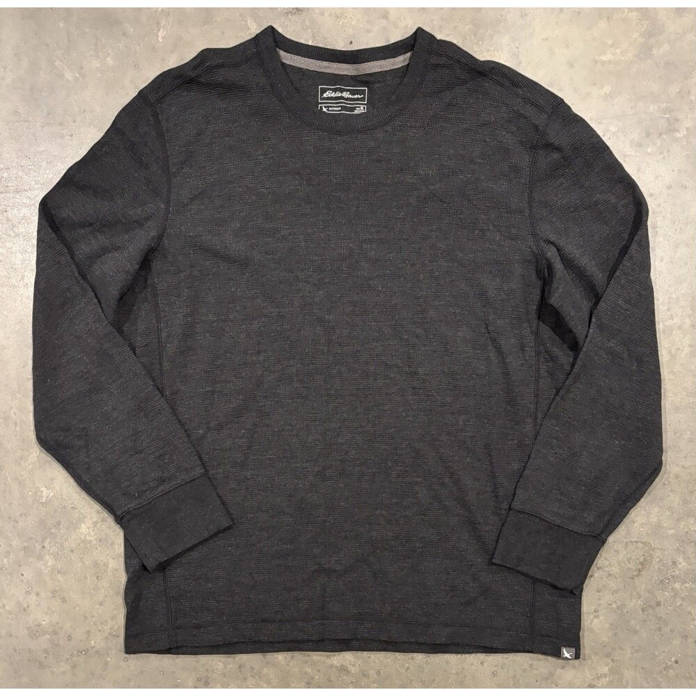 Eddie Bauer Outdoor Waffle Knit Thermal Pullover Sweater Crew Neck Gray Mens XL